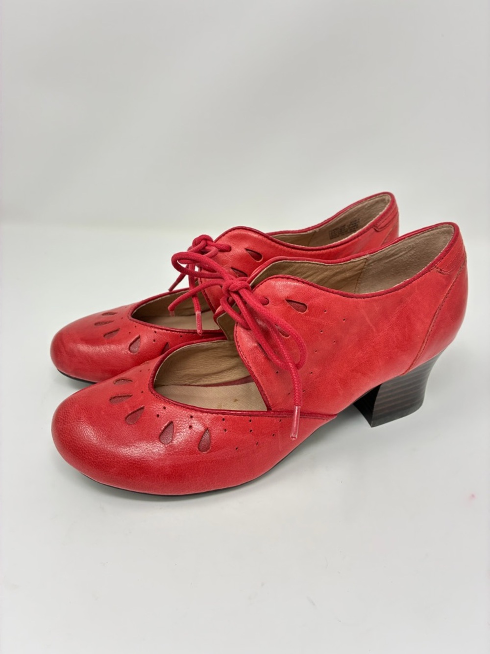 Miz Mooz Red Leather Lace-Up Low Heel Pumps